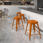 Flash Furniture 24" High Backless Distressed Orange Metal Indoor-Outdoor Counter Height Stool-Backless Design