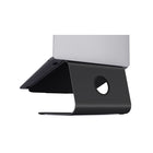 Rain Design mStand Laptop Stand - Black-Solid Single piece aluminum design provides stability. Aluminum cools your notebooks by acting as heat sink. Tilt design brings notebook screen closer to you. Tilt design improves the airflow of your notebook. Anodized aluminum matches MacBooks. Cable outlet keeps your desk organized. Space to stash keyboard. Fits all MacBooks and compatible with most notebooks