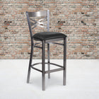 Flash Furniture HERCULES Series Clear Coated "X" Back Metal Restaurant Barstool - Black Vinyl Seat-Welded Joint Assembly