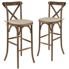 Flash Furniture HERCULES Series Dark Antique Wood Cross Back Barstool with Cushion - 2 Pack-350 lb. Weight Capacity