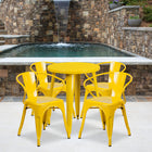 24'' Round Yellow Metal Indoor-Outdoor Table Set with 4 Arm Chairs (CH-51080TH-4-18ARM-YL-GG)-24"W x 24"D x 29"H