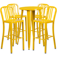 24'' Round Yellow Metal Indoor-Outdoor Bar Table Set with 4 Vertical Slat Back Barstools [CH-51080BH-4-30VRT-YL-GG]-Metal Cafe Bar Table