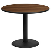 Flash Furniture 36" Round Walnut Laminate Table Top with 24" Round Table Height Base-Hospitality Table