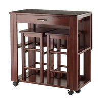 Winsome Fremont 3-Piece Space Saver Cart Set, 2 Chairs, Walnut (94331)-Kitchen cart set with chairs