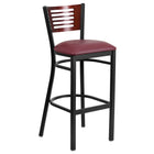 Flash Furniture HERCULES Series Black Slat Back Metal Restaurant Barstool - Mahogany Wood Back - Burgundy Vinyl Seat-500 lb. Weight Capacity