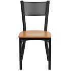 Flash Furniture HERCULES Series Black Grid Back Metal Restaurant Chair - Natural Wood Seat-Metal Dining Chair