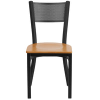 Flash Furniture HERCULES Series Black Grid Back Metal Restaurant Chair - Natural Wood Seat-Metal Dining Chair