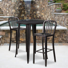 30'' Round Black-Antique Gold Metal Indoor-Outdoor Bar Table Set with 2 Vertical Slat Back Barstools [CH-51090BH-2-30VRT-BQ-GG]-30"W x 30"D x 41"H