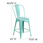 Flash Furniture Commercial Grade 24" High Mint Green Metal Indoor-Outdoor Counter Height Stool with Back-Lightweight Design