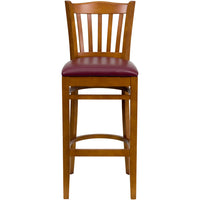 Flash Furniture HERCULES Series Vertical Slat Back Cherry Wood Restaurant Barstool - Burgundy Vinyl Seat-Wood Dining Bar Stool