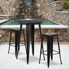 Flash Furniture Commercial Grade 24" Round Black-Antique Gold Metal Indoor-Outdoor Bar Table Set with 2 Stools-Set Includes Table and 2 Stools