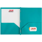 JAM Paper Plastic 2 Pocket School POP Folders with Metal Prongs Fastener Clasps, Teal Blue, 96 Pack-9.5" x 11.5"