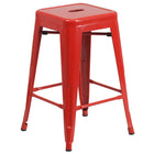 Flash Furniture 24" High Backless Red Metal Indoor-Outdoor Counter Height Stool with Square Seat-Stackable Industrial Style Modern Stool