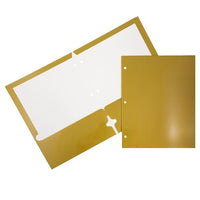 JAM Paper 2-Pocket Laminated Glossy 3 Hole Punched School Folders, Gold, 100 Pack (385GHPgob)-Gold