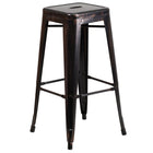 Flash Furniture 30" High Backless Black-Antique Gold Metal Indoor-Outdoor Barstool with Square Seat-Stackable Industrial Style Modern Stool