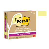 Post-it Recycled Paper Super Sticky Notes - 3" x 5" - Canary Yellow - 12 Pack-Post-it Super Sticky Notes stick and re-stick so your thoughts get noticed