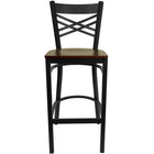 Flash Furniture HERCULES Series Black "X" Back Metal Restaurant Barstool - Mahogany Wood Seat-Metal Barstool