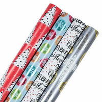 JAM Paper Assorted Gift Wrap - Christmas Wrapping Paper - 85 Sq Ft Total - Shimmering Christmas - 4 Rolls/Pack-Designs: Christmas Stripes, Glitter Stars, Colourful Honeycomb Snowflakes and Happy Holiday Ornaments
