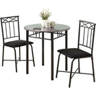 Monarch Specialties 3065 3-Piece Dining Set - Grey Marble/Charcoal Metal-This round table features a solid grey marble-look top,and sturdy charcoal colored metal legs