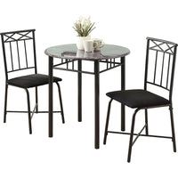 Monarch Specialties 3065 3-Piece Dining Set - Grey Marble/Charcoal Metal-This round table features a solid grey marble-look top,and sturdy charcoal colored metal legs