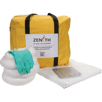 Zenith Safety 5-Gallon Economy Spill Kits, Oil Only, With Nylon Bag-Contents: 10 Sorbent Pads, 15" x 17" , 1 Sorbent Sock, 3" x 48" , 1 Pair Nitrile Gloves, 2XL (11) , 1 Disposal Bag, 26" x 36"