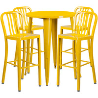 30'' Round Yellow Metal Indoor-Outdoor Bar Table Set with 4 Vertical Slat Back Barstools [CH-51090BH-4-30VRT-YL-GG]-Metal Cafe Bar Table
