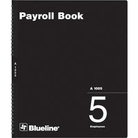 Blueline Payroll Books, A1005, 5-Employee-A complete payroll record of employee earnings and deductions for a full year