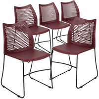 Flash Furniture HERCULES Series Burgundy Stack Chair with Air-Vent Back & Black Powder Coated Sled Base-Set of 5 Multipurpose Stack Chairs