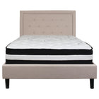 Flash Furniture Roxbury Full Size Tufted Upholstered Platform Bed in Beige Fabric with Pocket Spring Mattress-Full Platform Bed and Mattress Set