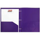 JAM Paper Plastic Heavy Duty 3 Hole Punched Two Pocket School Folder, Purple, 12 Pack (383HHPpug)-12 per pack