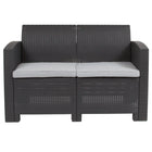 Flash Furniture Dark Gray Faux Rattan Loveseat with All-Weather Light Gray Cushions-Contemporary Outdoor Loveseat