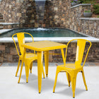 Flash Furniture 23.75" Square Yellow Metal Indoor-Outdoor Table Set with 2 Stack Chairs-Set Includes Table and 2 Chairs