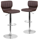 Flash Furniture Contemporary Brown Vinyl Adjustable Height Barstool with Vertical Stitch Back & Chrome Base - 2 Pack-Low Back Design