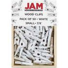 JAM Paper Wood Clothing Pin Clips, Small 7/8, White, 2 packs of 50, 100 Total (2230717360a)-.875in