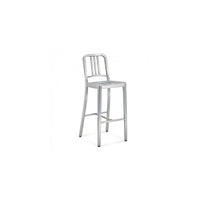 Nicer Furniture Navy Bar Stool Brushed Aluminum - 1 Pack-Curved seat, designed to accommodate long hours of use without physical strain.
