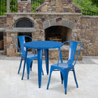 30'' Round Blue Metal Indoor-Outdoor Table Set with 2 Cafe Chairs [CH-51090TH-2-18CAFE-BL-GG]-30"W x 30"D x 29.50"H