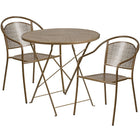 30'' Round Gold Indoor-Outdoor Steel Folding Patio Table Set with 2 Round Back Chairs [CO-30RDF-03CHR2-GD-GG]-Gold Powder Coat Finish