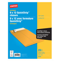 Staples QuickStrip Kraft Catalogue Envelopes - 9" x 12" - 25 Pack-Envelope designed to fit documents, multi-page paperwork, contracts, presentation materials, booklets, catalogues and more