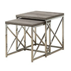 Monarch Specialties - 3255 Nesting Table - Set Of 2 - Side - End - Metal - Living Room - Bedroom - Metal - Brown - Chrome-Dark taupe reclaimed wood-look top, this 2 piece nesting table set gives an exceptional look to any room