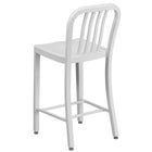Flash Furniture 24" High White Metal Indoor-Outdoor Counter Height Stool with Vertical Slat Back-White Powder Coat Finish