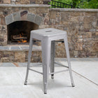 Flash Furniture Commercial Grade 24" High Backless Silver Metal Indoor-Outdoor Counter Height Stool with Square Seat-Seat Drain Hole assists in drying