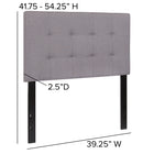 Flash Furniture Bedford Tufted Upholstered Twin Size Headboard - Light Grey Fabric-Black Metal Stands with Adjustable Bed Rail Slots