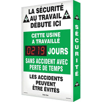 Accuform Signs "Jours Sans" Accident Digi-Day 3 Electronic Signal Scoreboard, 28" x 20", Aluminum, French With Pictogram-Display Type Bolt-On
