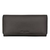 Club Rochelier Ladies Clutch Wallet with Checkbook & Gusset - Black-Black - Leather