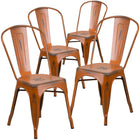 Flash Furniture Commercial Grade Distressed Orange Metal Indoor-Outdoor Stackable Chair-Stack Quantity: 8