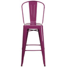 Flash Furniture 30" High Purple Metal Indoor-Outdoor Barstool with Back-Bistro Style Barstool