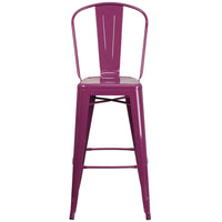 Flash Furniture 30" High Purple Metal Indoor-Outdoor Barstool with Back-Bistro Style Barstool