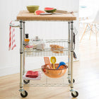 TRINITY EcoStorage Bamboo Kitchen Cart, Chrome (TBFZ-1401)-Shelves and basket adjustable in 1" increments