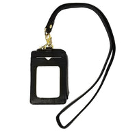 ASHLIN DESIGNER, ENRIQUE, I.D. Holder Lanyard Zippered Cases, Tuscany Leathe Black-FRONT panel: ID pocket