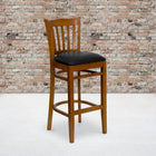 Flash Furniture HERCULES Series Vertical Slat Back Cherry Wood Restaurant Barstool - Black Vinyl Seat-2.5" Thick Foam Padded Seat